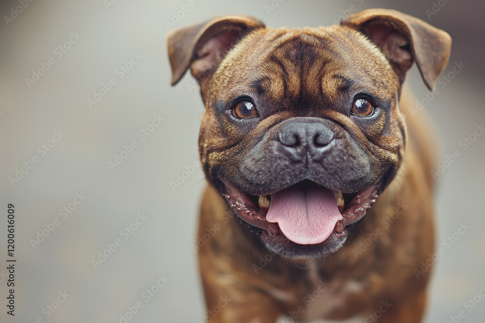 Obraz premium Brown dog with tongue out playful canine portrait happy pet outdoor fun animal expression joyful dog dog in nature pet photography cute dog loyal companion dog enthusiast