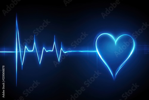 Vibrant Blue Heartbeat Line with Stylized Heart Symbol Representing Life and Vitality on Dark Background for Medical and Wellness Themes
