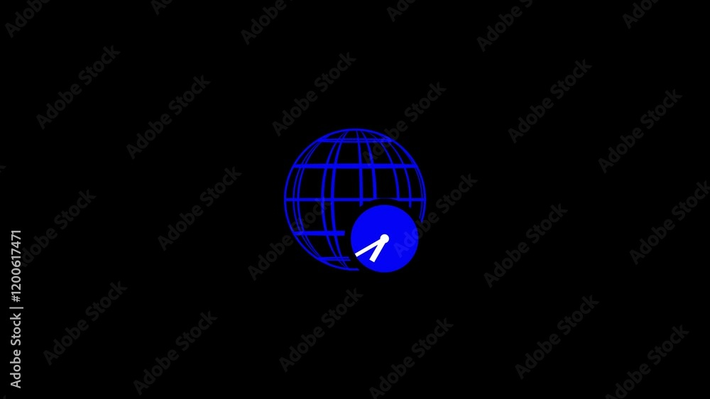 Simple clock icon animated with globe Simple clock icon animated with globe