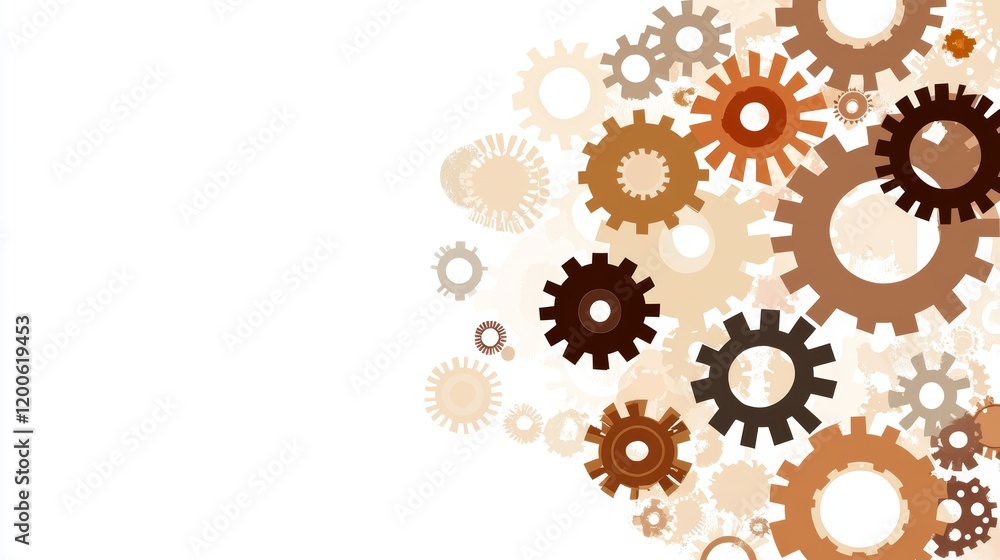 Abstract Gear Mechanism Design, Brown Tones, White Background Abstract Gear Mechanism Design, Brown Tones, White Background