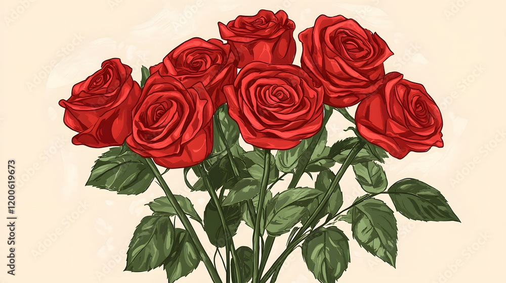Fototapeta premium Vibrant Bunch of Lush Red Roses Symbolizing Love and Romance Set Against a Soft Green Background Evoking Warmth and Natural Beauty in Floral Arrangement