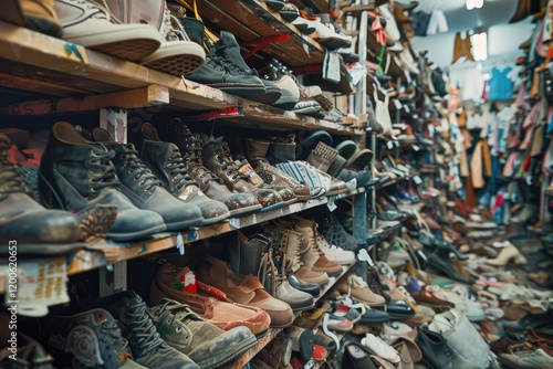 Sharp Image of Bustling Thrift Shop with Secondhand Shoes photo