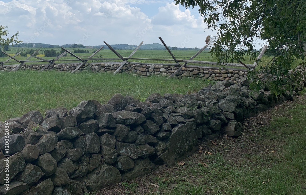 Obraz premium Stone wall in the Gettysburg Battlefield