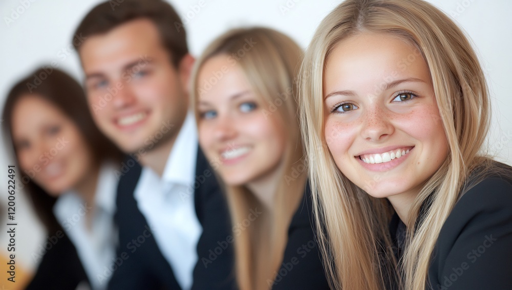 Smiling young professionals team portrait, office background Smiling young professionals team portrait, office background