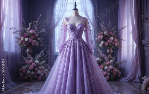 Photo of a beautiful purple wedding dress design photo