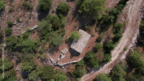 Bird view of old stone church Saint-Mitre in Ravno town in Bosnia and Herzegovina