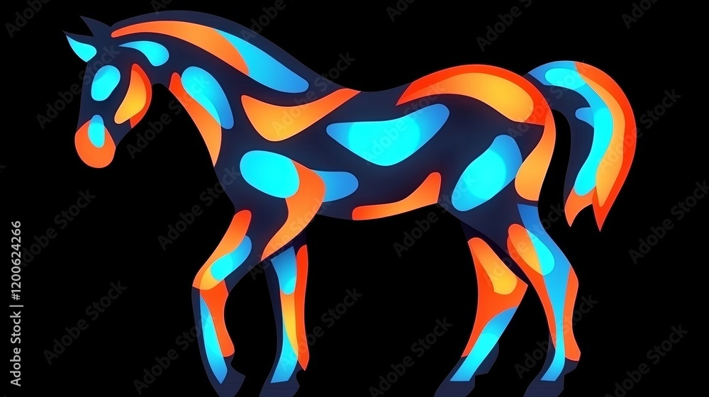 Obraz premium Abstract Neon Horse Art Vibrant Orange Blue Design