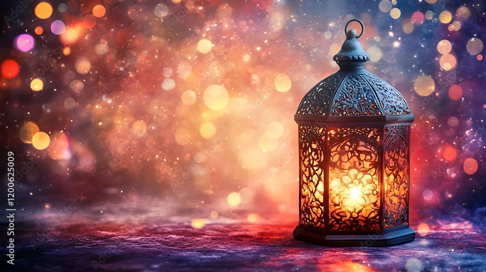 Illuminated Lantern Glowing Brightly Against a Festive Background Illuminated Lantern Glowing Brightly Against a Festive Background