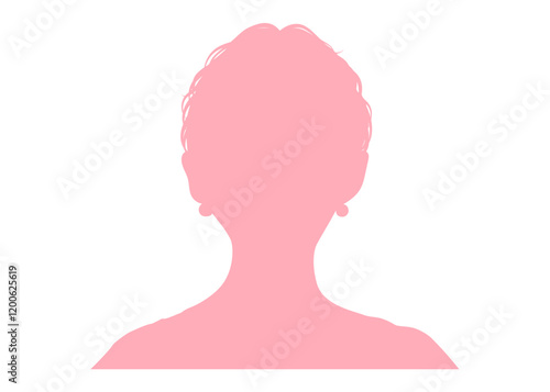ベリーショートの女性の顔アップのシルエットのイラスト 上半身 正面 ピンク色