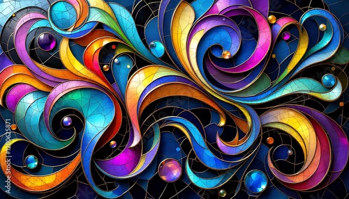 Abstract Colorful Swirls and Gems: A Vibrant Digital Art Masterpiece