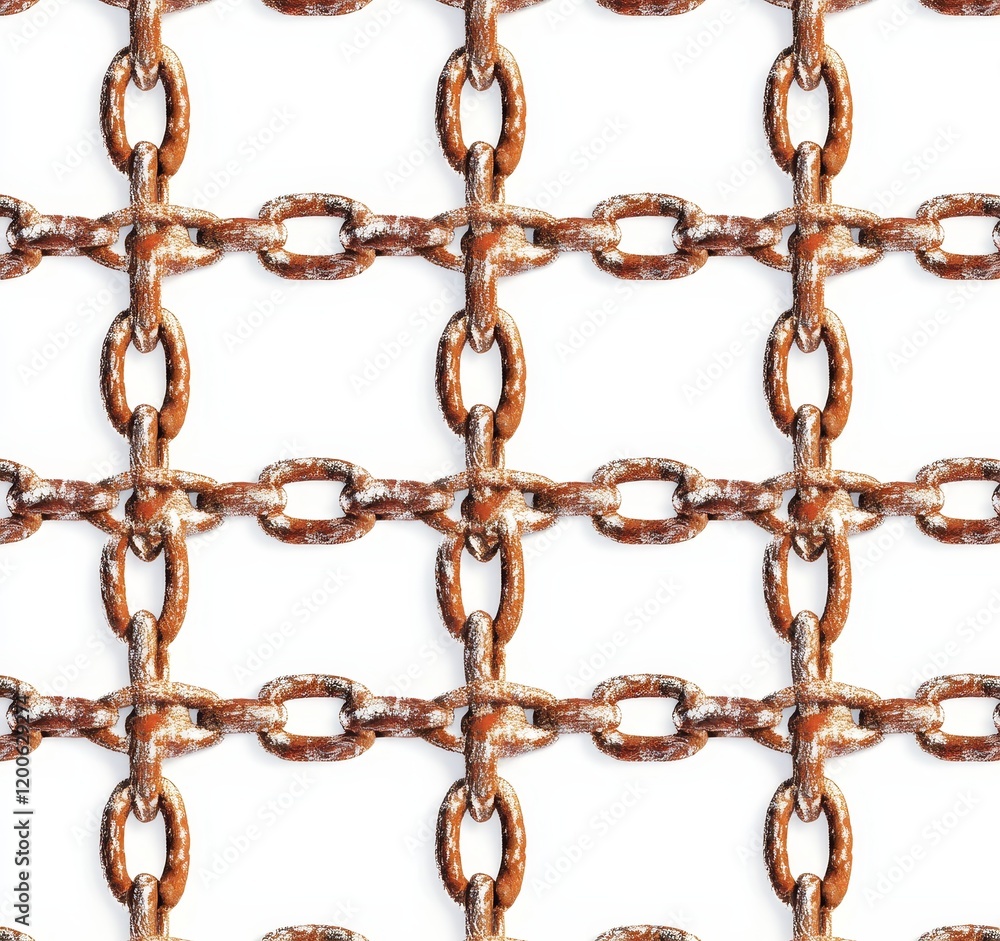 Rusty chain link grid pattern on white background. Rusty chain link grid pattern on white background.