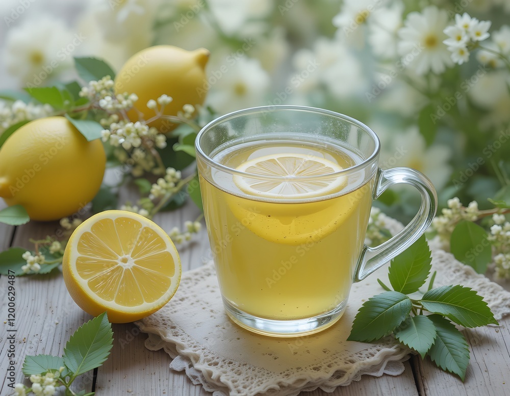 Fototapeta premium Warm, refreshing and healthy lemon tea 