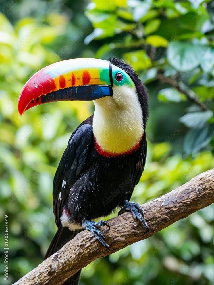 Obraz premium Vibrant Toucan Perched on Branch, Showcasing its Iconic Beak.