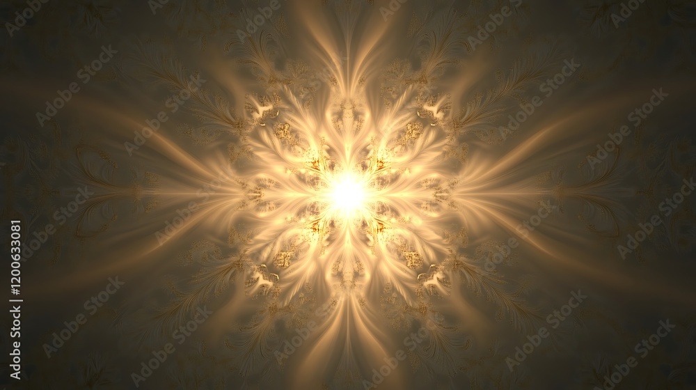 Obraz premium Golden Fractal Mandala Radiating Light and Intricate Detail