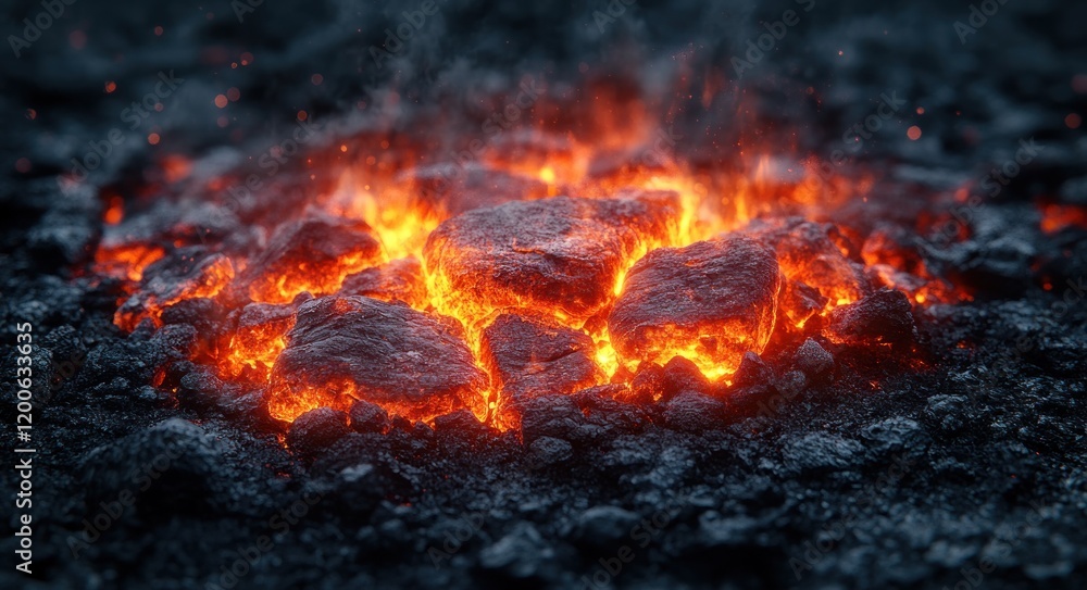 Flames and Glowing Embers Displaying Charcoal for Barbecue Background Flames and Glowing Embers Displaying Charcoal for Barbecue Background