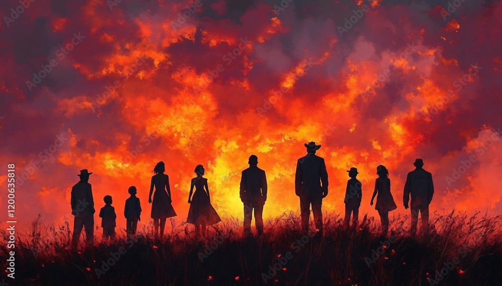 A group of diverse individuals in formal attire stands on a ridge during a vivid sunset, perfect for Black History Month promotions, art projects, or reflective themes. A group of diverse individuals in formal attire stands on a ridge during a vivid sunset, perfect for Black History Month promotions, art projects, or reflective themes.