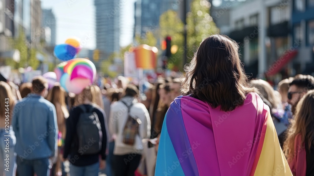 Fototapeta premium Participants celebrate diversity in a vibrant pride parade filled with joy and color