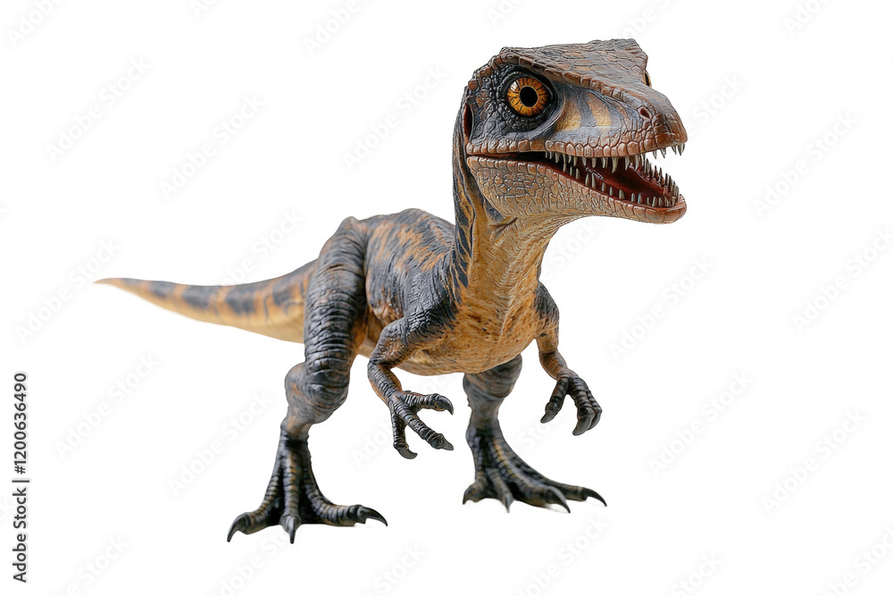 Fototapeta premium Realistic dinosaur figurine stands in a playful pose isolated on transparent background