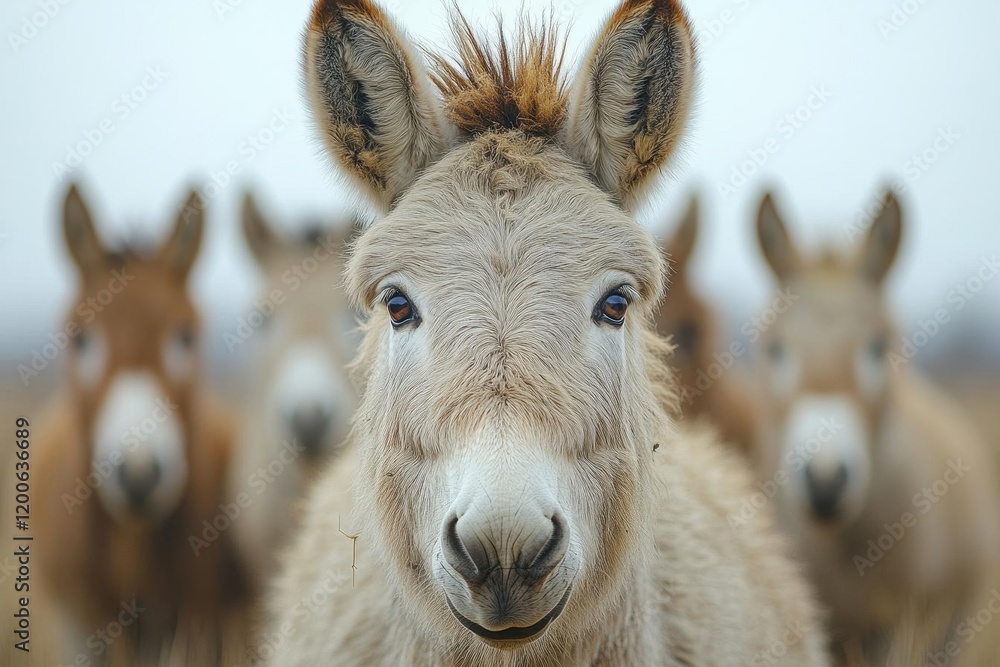 soulful closeup portrait of a highland donkey with textured fur and gentle eyes in morning mist soulful closeup portrait of a highland donkey with textured fur and gentle eyes in morning mist