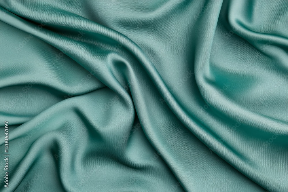 Obraz premium Silk Cloth Background, teal satin with natural folds and luminous reflections