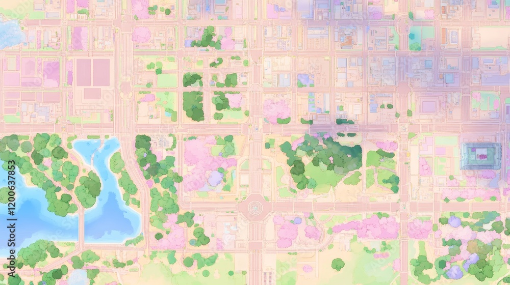 Naklejka premium Aerial View of City Park and Urban Landscape in Spring
