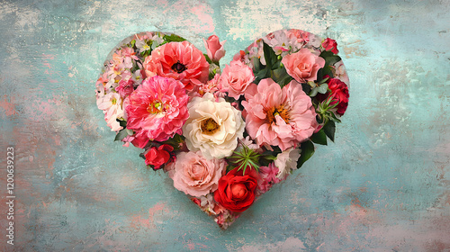 Beautiful Heart Shaped Arrangement of Vibrant Flowers Displaying Love and Affection in a Colorful Floral Composition Ideal for Celebrations and Events