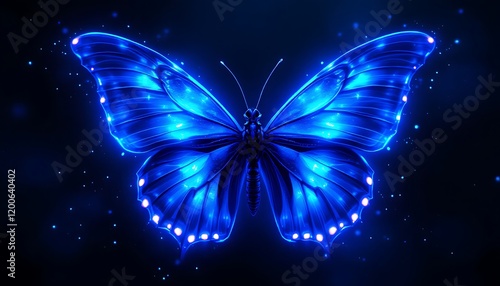 Glowing Blue Morpho Butterfly Digital Art: A Mystical Nighttime Creature