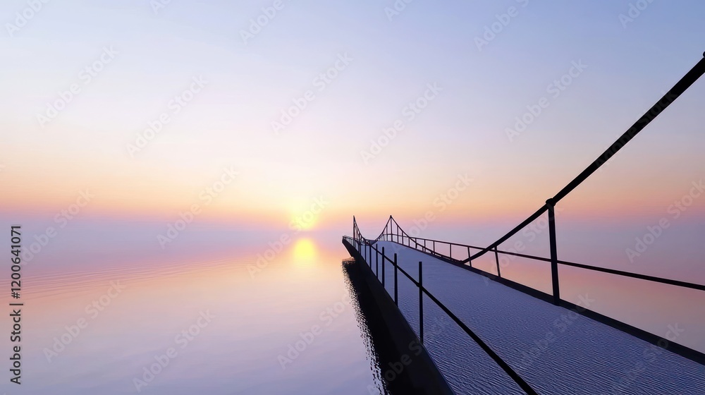 Obraz premium Serene pier extending into a tranquil sunset over calm waters.