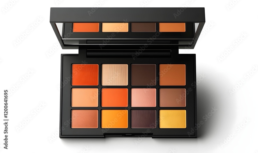 Open eyeshadow palette with twelve warm-toned shades. Open eyeshadow palette with twelve warm-toned shades.