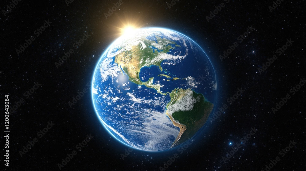 Obraz premium Earthrise: A Stunning View of Planet Earth from Space, Showing the Americas and Surrounding Oceans during a Sunrise