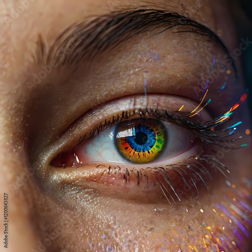 A hyper realistic  Macro photo of an Multicolored human Eye with Vibrant colors  photo