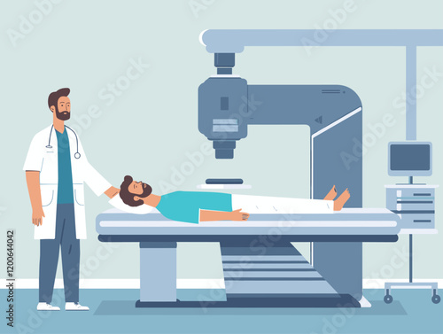 Radiological Examination: Patient Receiving Diagnostic X-Ray with Animated Technique