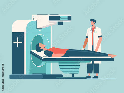 Animated Diagnostic X-ray Procedure: A Patient Undergoing a Medical Imaging Scan for Medical Diagnosis