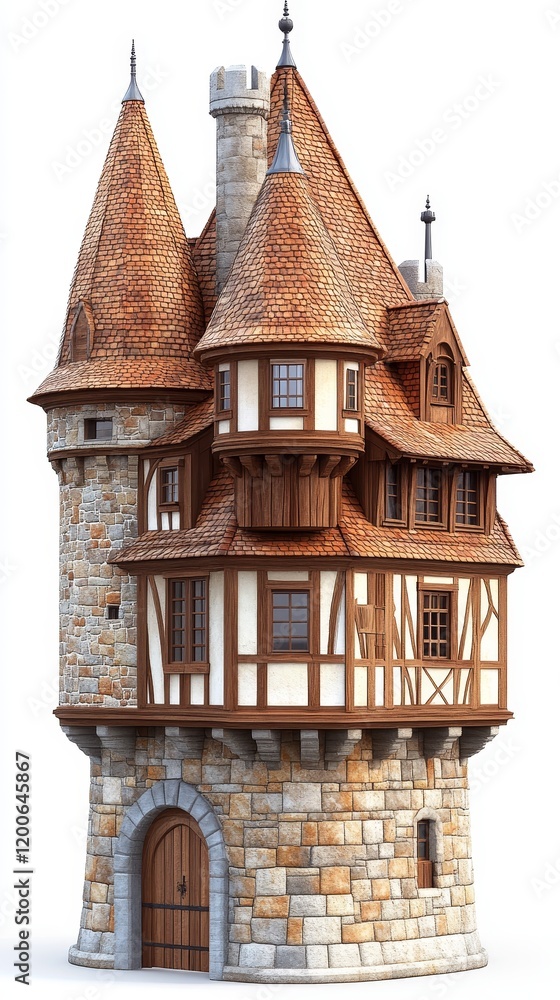 Obraz premium A meticulously crafted model of a medieval half-timbered tower house