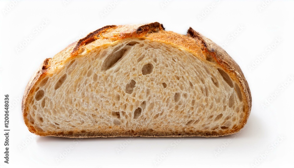 Half of a sourdough loaf, showcasing its airy crumb and golden-brown crust. Half of a sourdough loaf, showcasing its airy crumb and golden-brown crust.
