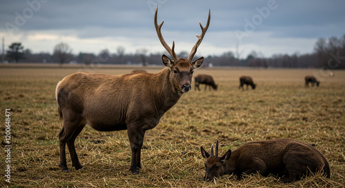 Majestic Deer in Autumnal Field Wildlife Photography