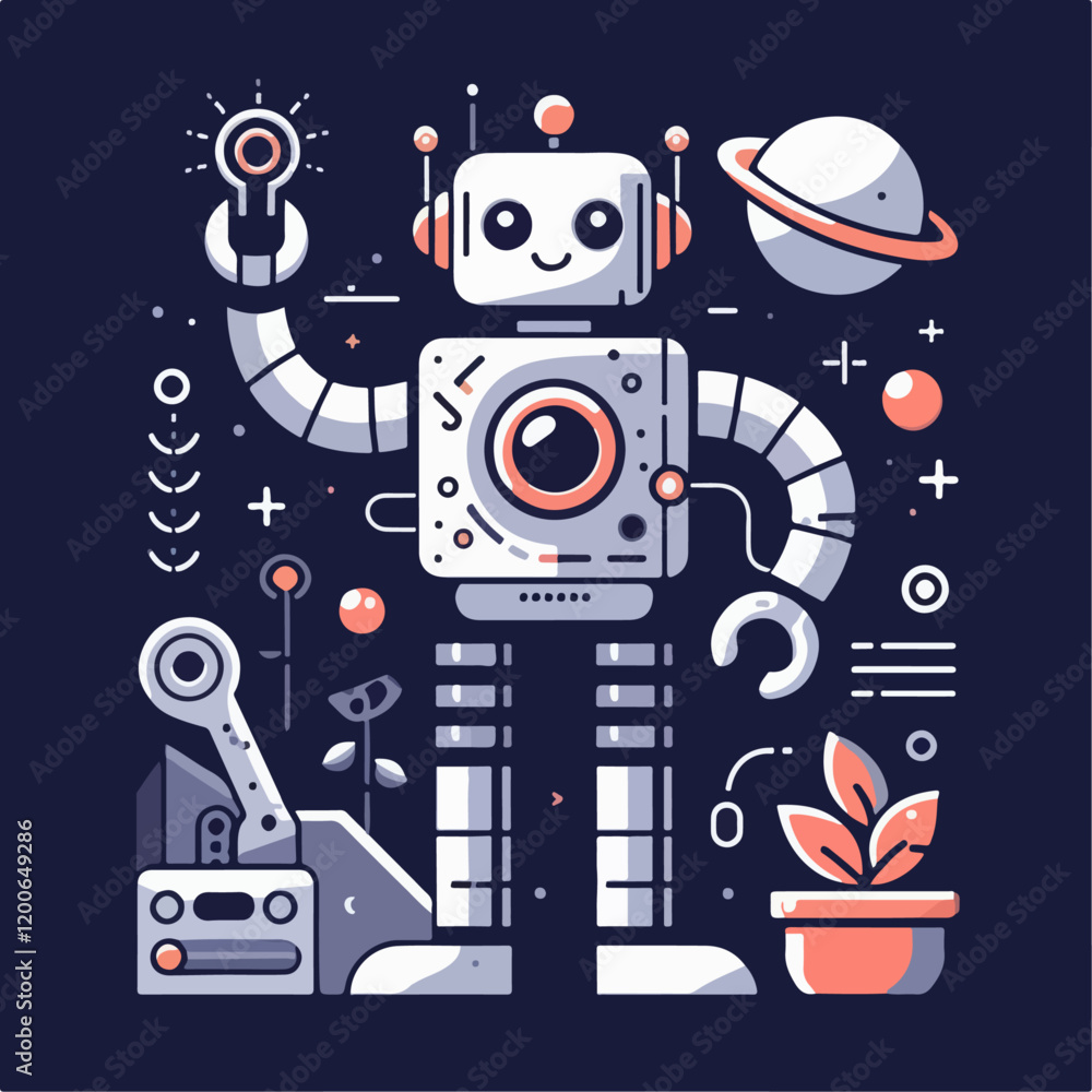 Obraz premium retro robot vector illustration isolated