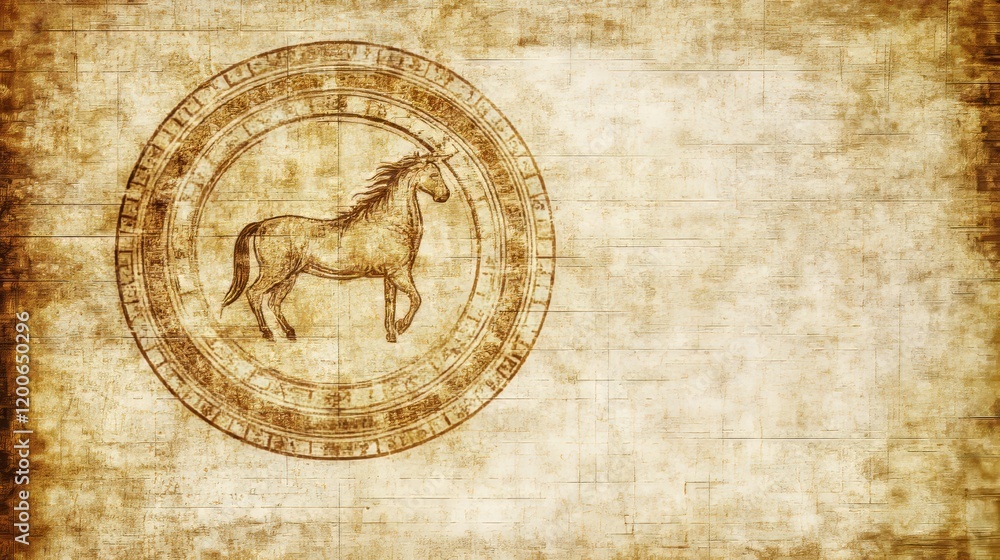Obraz premium Ancient Scroll Depicting a Unicorn in a Circle