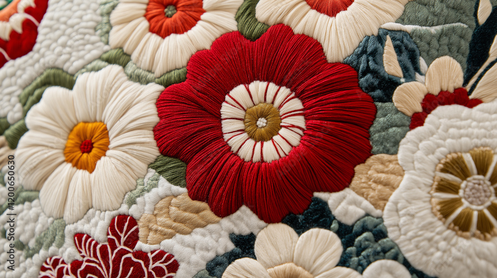 Obraz premium 和風クラフトアート｜フェルトで作られた色鮮やかな花々。和柄、和風、日本、ハンドメイド,アジア,