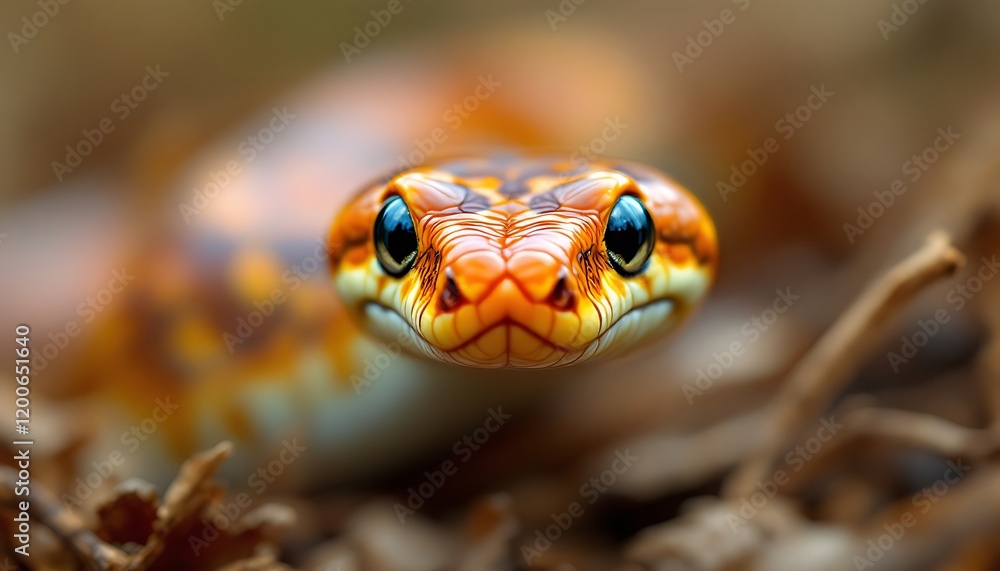 Close-Up Portrait of a Vibrant Orange Snake in its Natural Habitat Close-Up Portrait of a Vibrant Orange Snake in its Natural Habitat