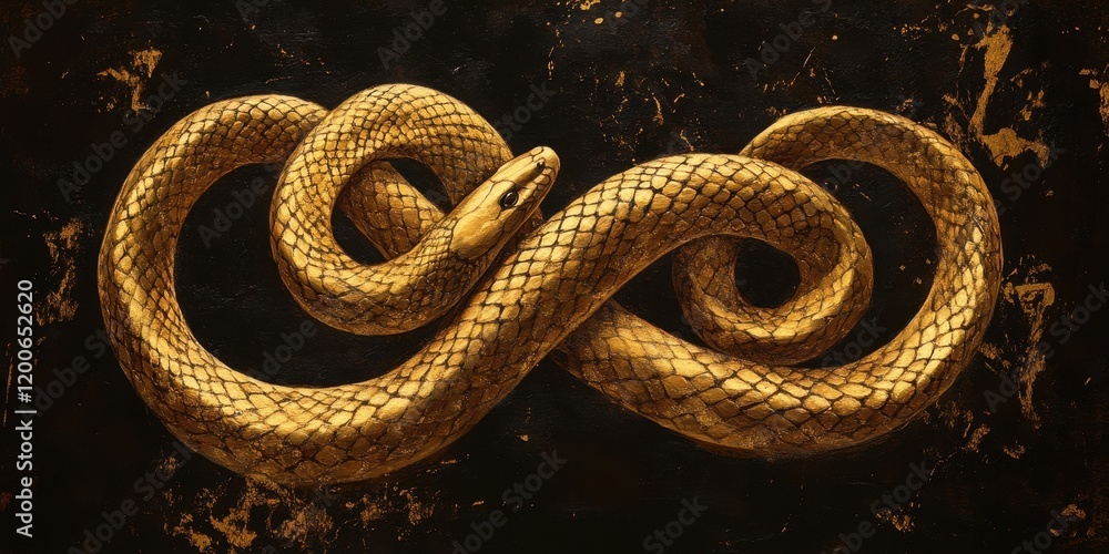 Obraz premium A Golden Snake Forms An Infinity Symbol