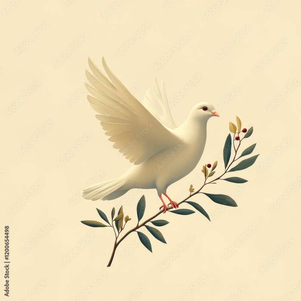 Obraz premium Dove with Olive Branch Minimalist Greeting Card for All Saints' Day Celebration