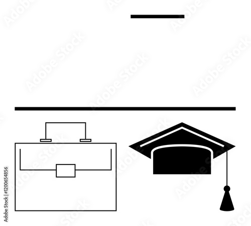 Graduation cap and briefcase emphasize the connection between education and career. Ideal for professional growth, skills development, graduation, knowledge transfer, workforce readiness, career