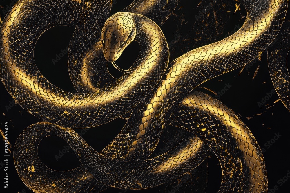 Fototapeta premium Golden Snake Intricate Coiled Pattern Design