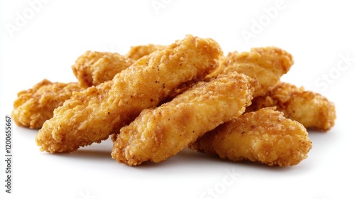 Crispy, golden-brown chicken tenders piled high. Perfect for menus, food blogs, or fast food ads.