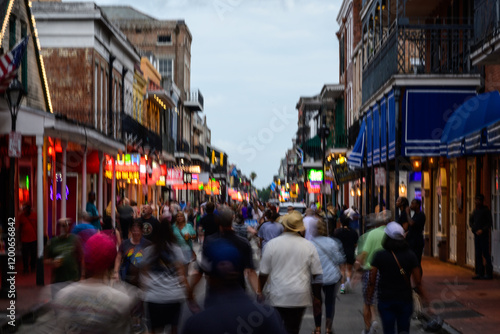 Fototapeta Naklejka Na Ścianę i Meble -  A busy Bourbon Street in New Orleans at Night