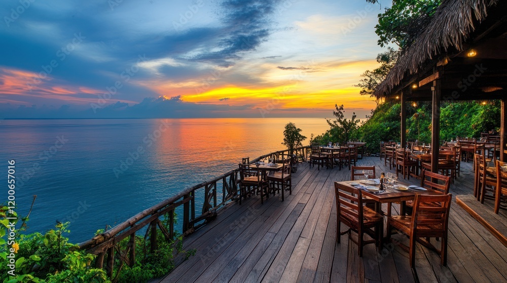 Fototapeta premium Sunset Dinner at Oceanside Restaurant