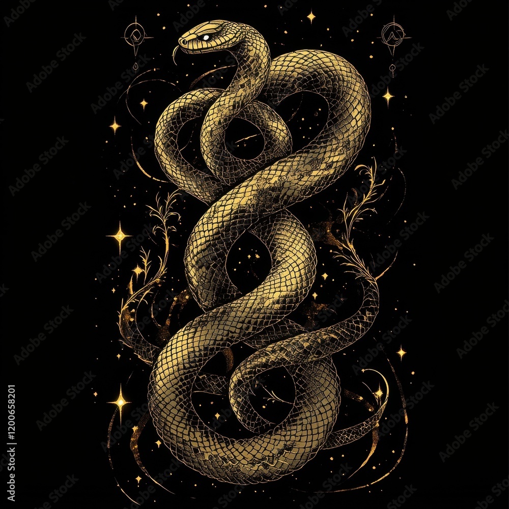 Fototapeta premium Golden Serpent Cosmic Celestial Art