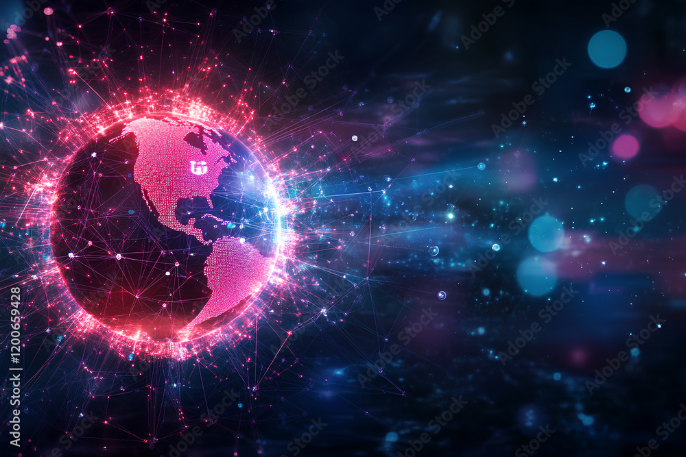 Obraz premium Futuristic Digital Globe Highlighting Global Health Security with Biosecurity and Vaccine Distribution