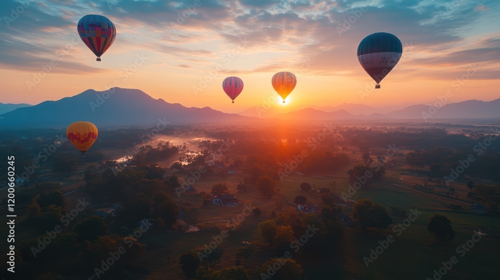 Sunrise Hot Air Balloons Over Valley